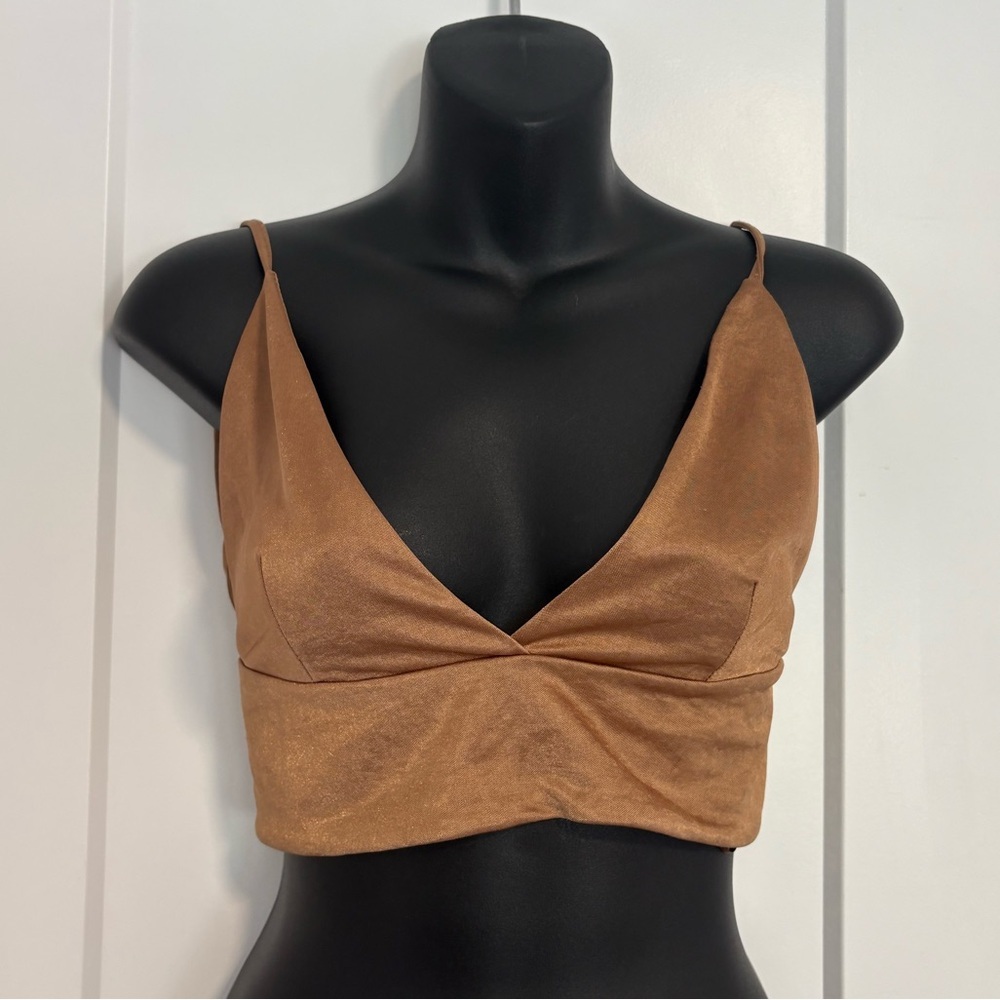 Zara Satin Bralette Bronze Festival Concert Crop‎ Top Size Medium